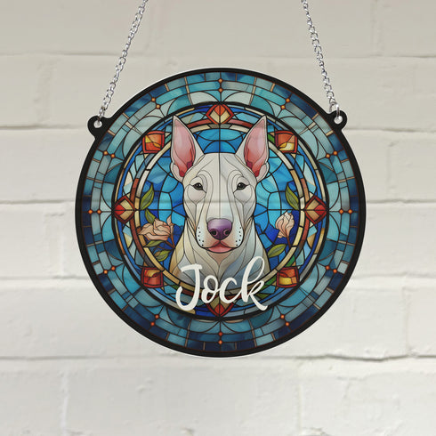 English Bull Terrier Personalised Stained Glass Effect Suncatcher
